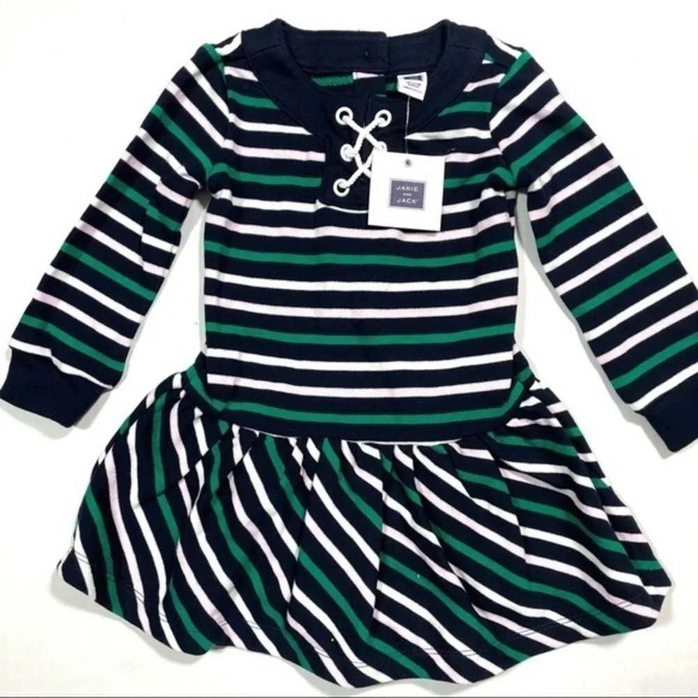 Janie and Jack Long Sleeve Stripe Dress Size 12-18 months Blue